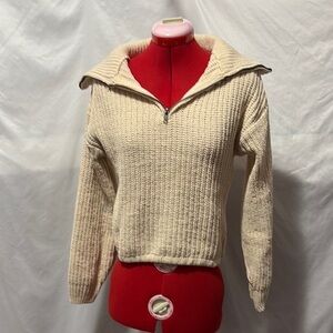 Poof Apparel Cream Cowl Neck Sweater with Ribbed Knit Texture and Cropped Style
